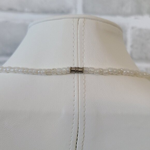 Beaded Necklace Hematite Stone white Irridescent Glass Beads Multi Strand Twist - Picture 3 of 7